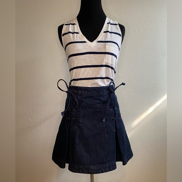 Free People Pleated Denim Mini Skirt Lace Up Size 4 - Picture 6 of 12